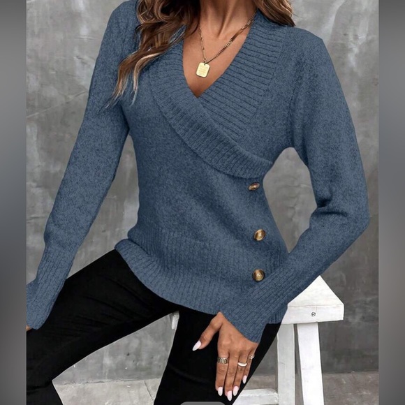 Boho shawl button detail sweater top - Picture 12 of 16